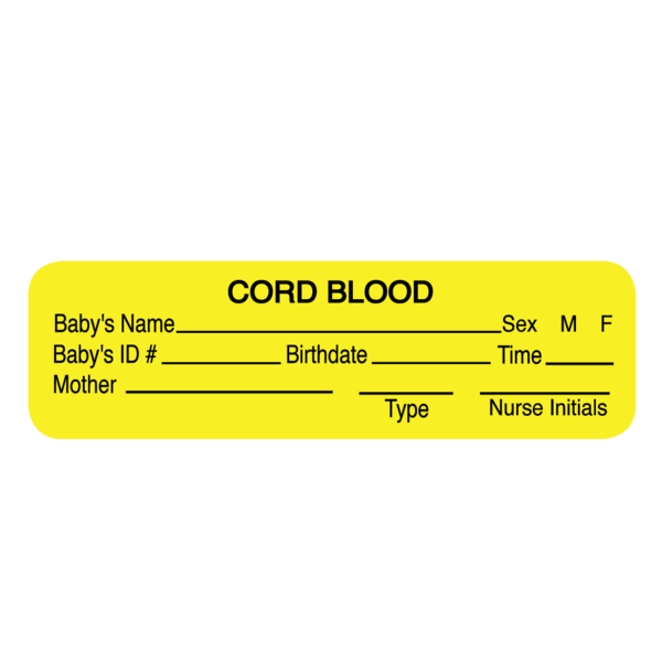 Nevs Label, Cord Blood 7/8" x 3" Yellow w/Black LBW-0025